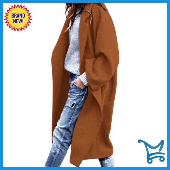 Oversized Notch Lapel Button Jacket Casual Chic Winter Coat Long Sleeve